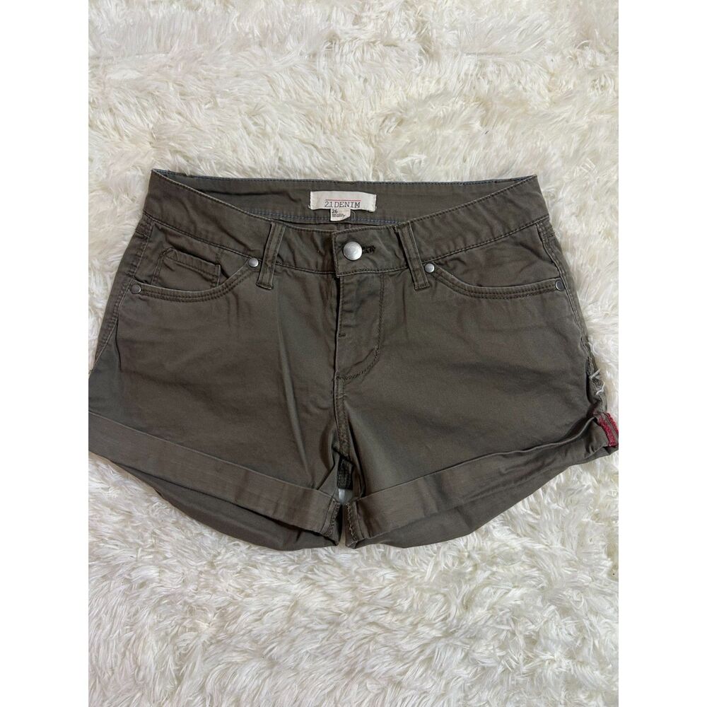 21 Denim Womens Size 26 Olive Green Cuffed Jean Shorts Casual Utility Twill